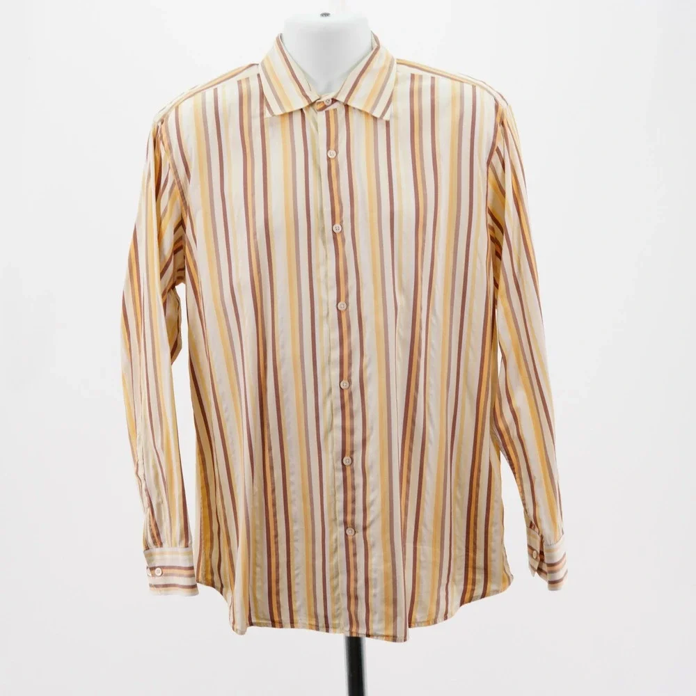 Banana Republic Yellow Striped Men's Large Cotton Collared Dress Shirt Long Slee